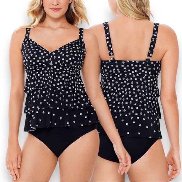 Swim Solutions Galactica Print Triple Tiered Tankini Top - Picture 8 of 8